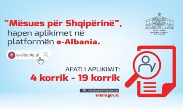 Portali “Mësues për Shqipërinë”, hapet aplikimi në platformën e-Albania nga data 4 deri më 19 korrik 